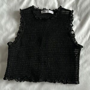 NWT Zara Black Shirred Top